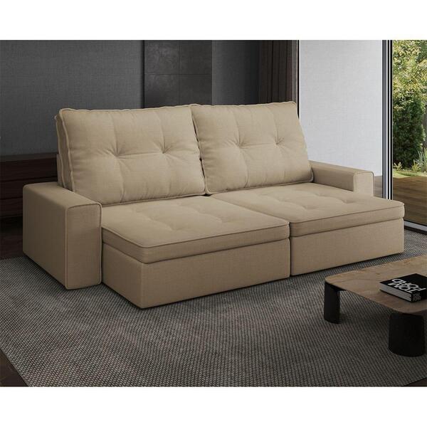 Sofá Hanks Retrátil 3 Lugares Linho Bege 210cm Bege