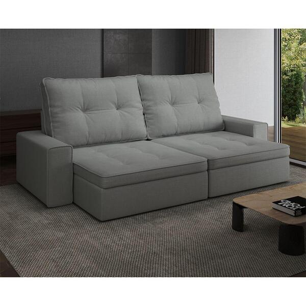 Sofá Hanks Retrátil 3 Lugares Linho Cinza 210cm Cinza