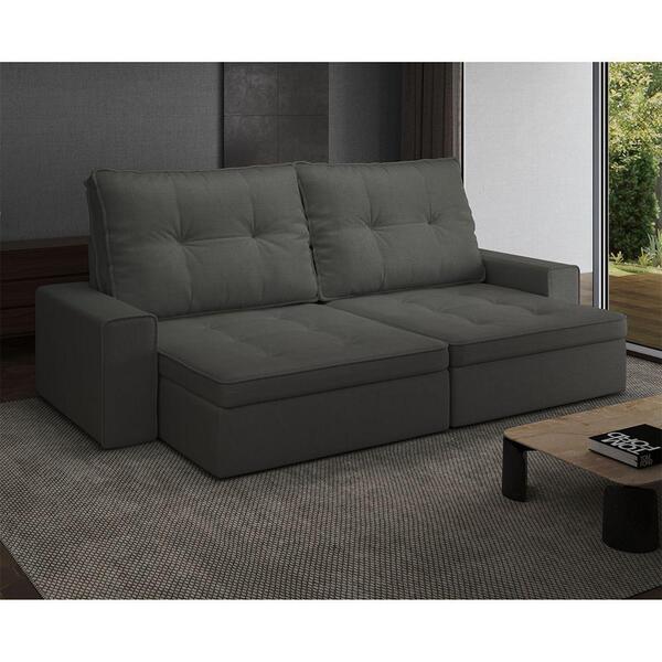 Sofá Hanks Retrátil 3 Lugares Linho Grafite 210cm Cinza