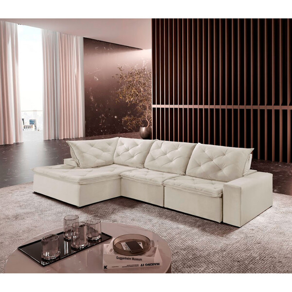 Sofá Hércules Linho 2 Módulos 120cm B25cm+chaise 130cm Meu So