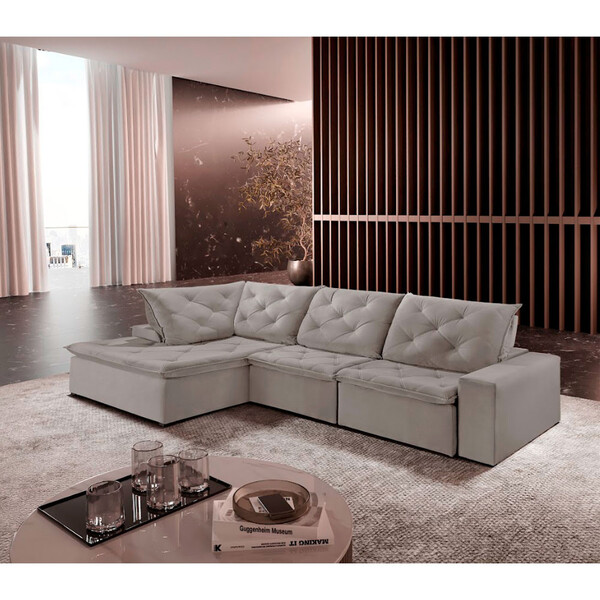 Sofá Hércules Veludo 2 Módulos 120cm B25cm+chaise 130cm Meu S