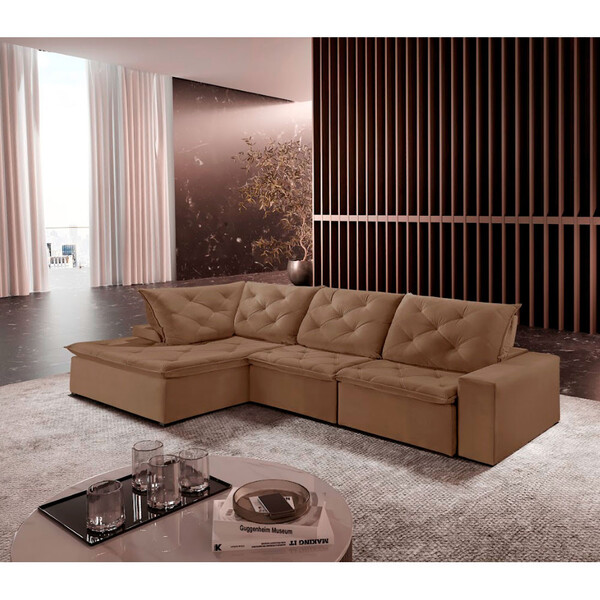 Sofá Hércules Veludo 2 Módulos 90cm B25cm+chaise 130cm Meu So