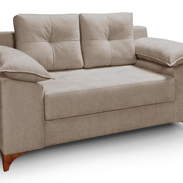 Sofá Ibiza 2 Lugares Casal Fixo Luxo Aveludado Capuccino