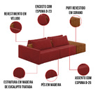 Sofá Ilha 2 Lugares Living 232cm Modulado Para Sala Lary Velu