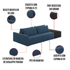 Sofá Ilha 2 Lugares Living 232cm Modulado Sala Lary Veludo Az