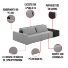 Sofá Ilha 2 Lugares Living 232cm Modulado Sala Lary Veludo/pu