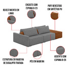 Sofá Ilha 2 Lugares Living 252cm Modulado Para Sala Lary Linh