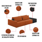 Sofá Ilha 2 Lugares Living 252cm Modulado Sala Lary Veludo Te