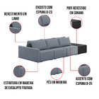 Sofá Ilha 3 Lugares Living 312cm Modulado Para Sala Lary Linh