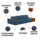 Sofá Ilha 3 Lugares Living 312cm Modulado Para Sala Lary Velu