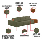 Sofá Ilha 3 Lugares Living 342cm Modulado Para Sala Lary Bouc