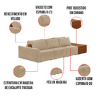 Sofá Ilha 3 Lugares Living 342cm Modulado Para Sala Lary Velu