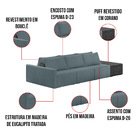 Sofá Ilha 3 Lugares Living 342cm Modulado Sala Lary Bouclê Az