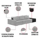 Sofá Ilha 3 Lugares Living 342cm Modulado Sala Lary Veludo/pu