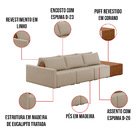 Sofá Ilha 3 Lugares Living 372cm Modulado Para Sala Lary Linh