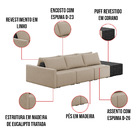 Sofá Ilha 3 Lugares Living 402cm Modulado Para Sala Lary Linh