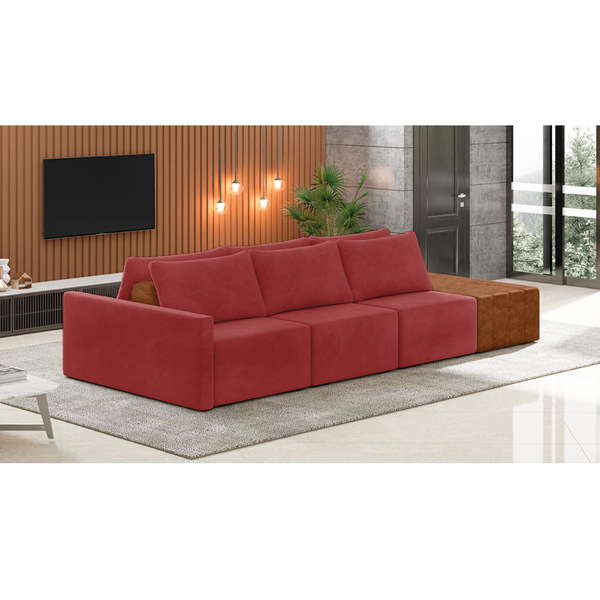 Sofá Ilha 3 Lugares Living 402cm Modulado Para Sala Lary Velu