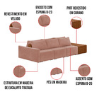 Sofá Ilha 3 Lugares Living 402cm Modulado Para Sala Lary Velu