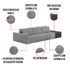 Sofá Ilha 3 Lugares Living 402cm Modulado Sala Lary Bouclê/pu