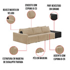 Sofá Ilha 3 Lugares Living 402cm Modulado Sala Lary Veludo/pu