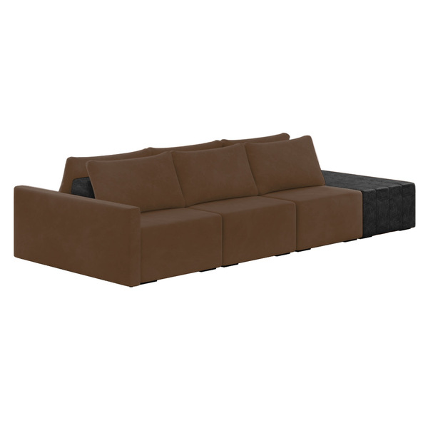 Sofá Ilha 3 Lugares Living 402cm Modulado Sala Lary Veludo/pu