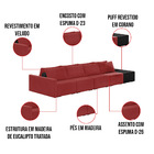 Sofá Ilha 4 Lugares Living 432cm Modulado Sala Lary Veludo Ve