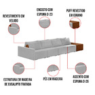 Sofá Ilha 4 Lugares Living 472cm Modulado Para Sala Lary Velu