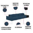 Sofá Ilha 4 Lugares Living 472cm Modulado Sala Lary Veludo Az