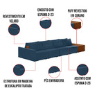 Sofá Ilha 4 Lugares Living 512cm Modulado Para Sala Lary Velu