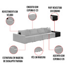 Sofá Ilha 4 Lugares Living 512cm Modulado Sala Lary Veludo/pu