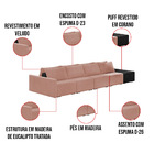 Sofá Ilha 4 Lugares Living 512cm Modulado Sala Lary Veludo/pu