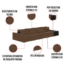 Sofá Ilha 4 Lugares Living 512cm Modulado Sala Lary Veludo/pu