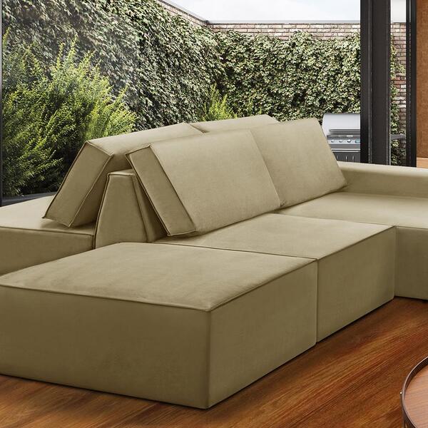 Sofá Ilha 7 Lugares Isadora Suede Bege Adonai Estofados