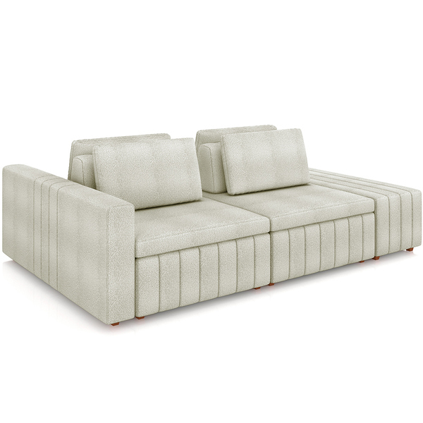 Sofá Ilha Com Puff Para Sala Living 245cm Amber M03 Bouclê Be