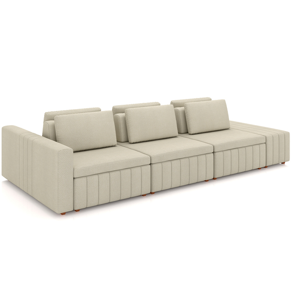 Sofá Ilha Com Puff Para Sala Living 365cm Amber M03 Linho Cru