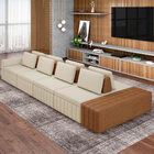 Sofá Ilha Com Puff Para Sala Living 505cm Amber M03 Linho Cru