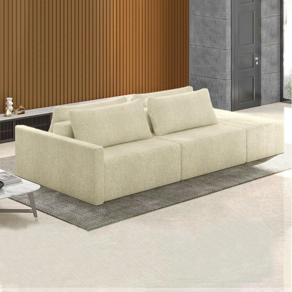 Sofá Ilha Modulado Milos 232cm Puff Lateral Bouclê Off White
