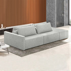 Sofá Ilha Modulado Milos 252cm Puff Lateral Linho Cinza Claro