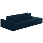 Sofá Ilha Modulado Milos 252cm Puff Lateral Veludo Azul Marin