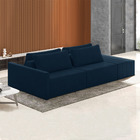 Sofá Ilha Modulado Milos 252cm Puff Lateral Veludo Azul Marin