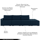 Sofá Ilha Modulado Milos 342cm Puff Lateral Veludo Azul Marin