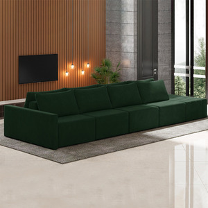Sofá Ilha Modulado Milos 432cm Puff Lateral Veludo Verde G33