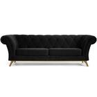 Sofá Império Com Capitone 03 Lugares 180 Cm Suede Preto