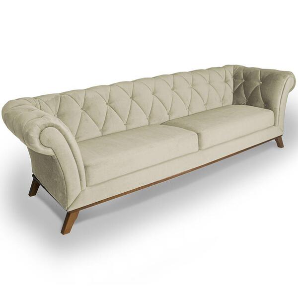 Sofá Império Com Capitone 03 Lugares 210 Cm Veludo Creme