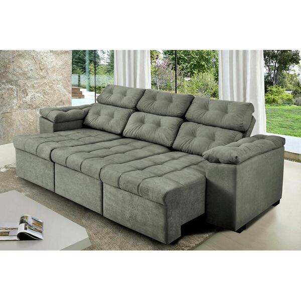 Sofa Itália 2,25 Mts Retrátil E Reclinavel Tecido Suede Cinza