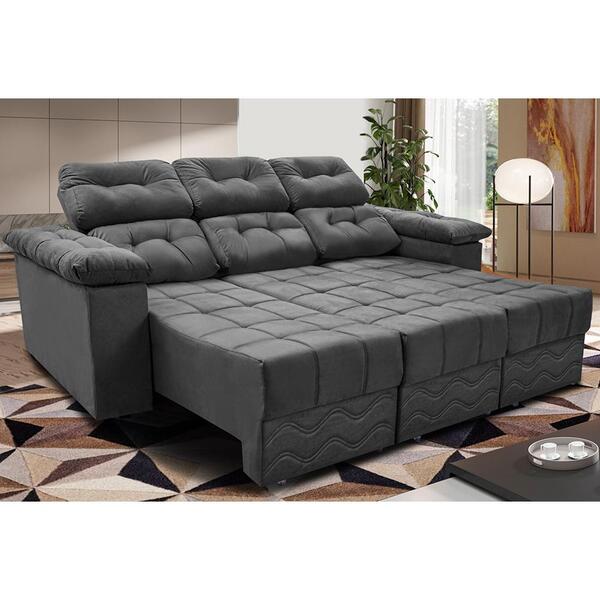 Sofa Itália 2,40 Mts Retrátil E Reclinavel Tecido Suede Cinza