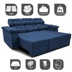 Sofa Itália 2,60 Mts Retrátil E Reclinavel Tecido Suede Azul