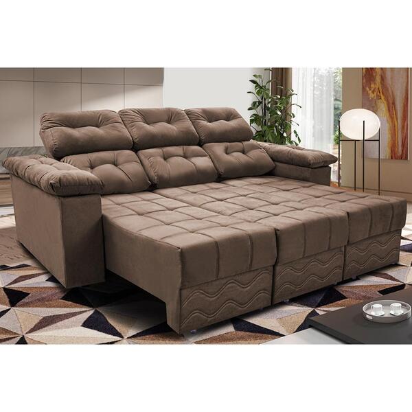 Sofa Itália 2,80 Mts Retrátil E Reclinavel Tecido Suede Casto