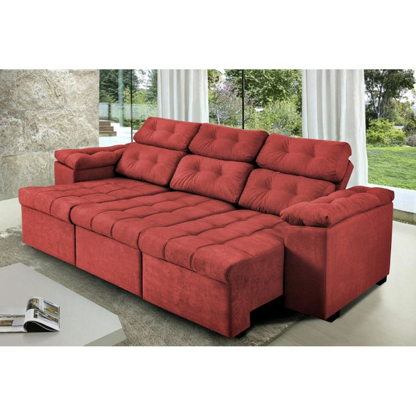 Sofá Itália 250cm Retrátil Reclinável Suede Vermelho - Ws