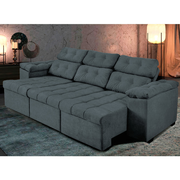 Sofá Italia 2.50 M Retrátil Reclinável Suede Cinza – Ws